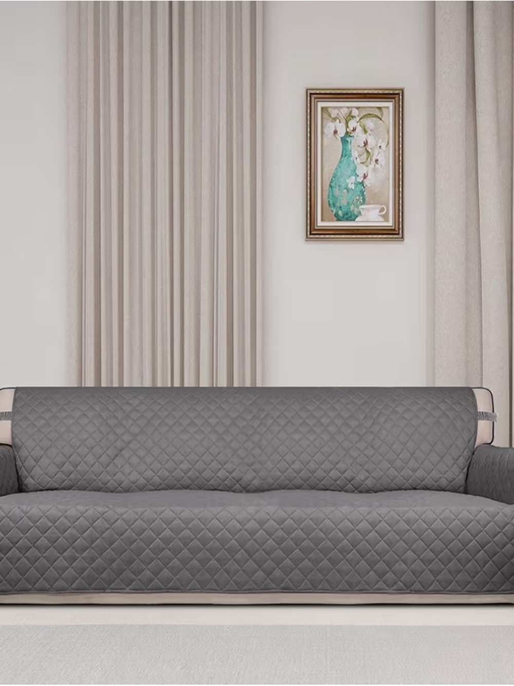 Quilted Gray Sofa Slipcover Protector - Unbranded